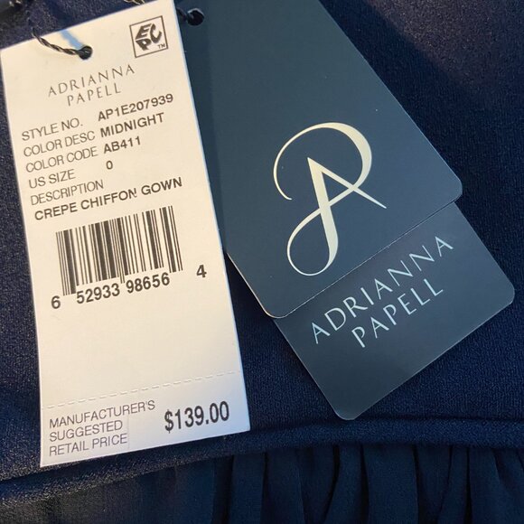 🩷🩷 Adrianna Papell Off The Shoulder Crepe Chiffon Gown Size 0 Midnight NWT - Picture 6 of 7